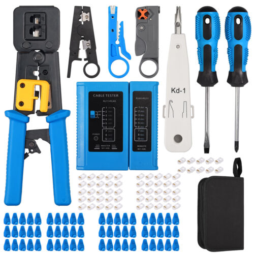 Netzwerk Reparatur Werkzeug Set LAN Elektronik Crimpzange RJ45/RJ11/RJ12 Stecker - Bild 2 von 12