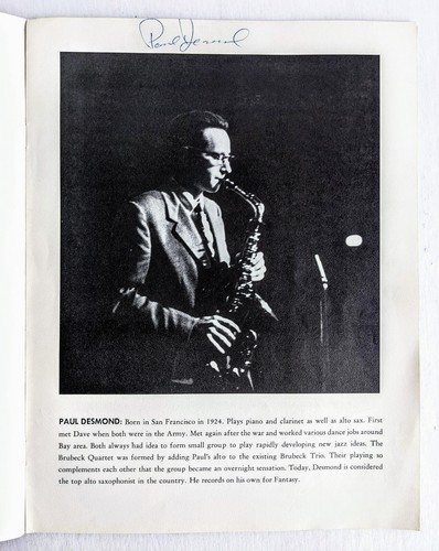 1958 DAVE BRUBECK QUARTET CONCERT PROGRAM **SIGNED** by BAND MEMBERS & MANAGER - Picture 4 of 12