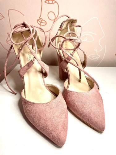 Glamorous Wide Fit Pink Suede Style Closed Pointed Toe Block High Heels Size 7 - Picture 13 of 13