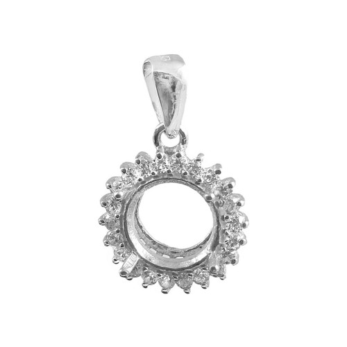 Semi Mount Pendant Stone Setting Size 16 MM Round Shape 925 Sterling Silver - Afbeelding 1 van 10