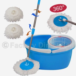 360-Rotating-Head-Easy-Magic-Floor-Mop-Bucket-2-Head-Microfiber-Spinning-Blue