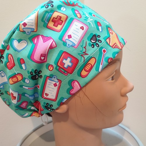 Nurses Uniform cotton long hair scrub cap, doctor, scrub hat. Handmade Australia - Picture 6 of 15