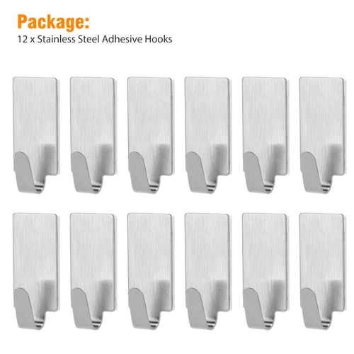 12x Self Adhesive Stainless Steel Hooks Bathroom Wall Door Strong Sticky Holders - Bild 15 von 15
