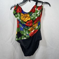 Vintage Sirena Women One Piece Swimsuit Size 14 Hawaiian Floral Strapless Halter
