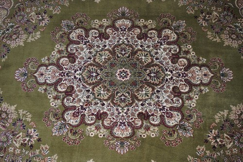FINE FRENCH VINTAGE GREEN EXTRA LARGE RUG CARPET 434CM X 298CM MUST SEE PICTURES - Picture 3 of 12
