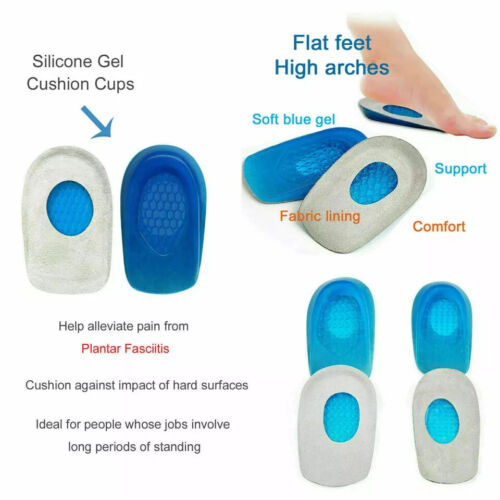 Heel Support Pads Orthotic Cushion Gel Cup Insoles UK For Plantar Fasciitis Pain - Picture 7 of 9