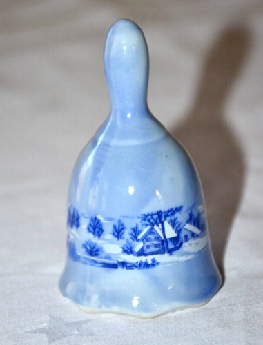 Vintage Blue Bell Ceramic Porcelain Bell with Winter Scene 3.5" - Picture 9 of 9