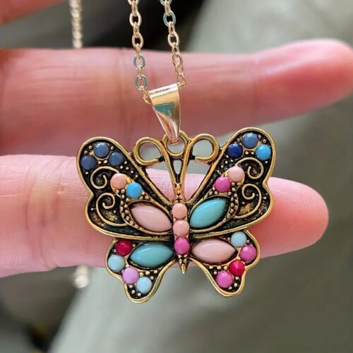 Colorful Butterfly Charm Necklace - Picture 1 of 6
