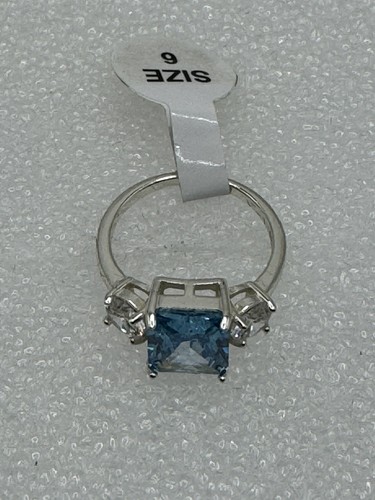 Anillo llamativo vintage 925 SS y 10x8 mm azul y 5 mm blanco circonita talla 6 - Imagen 4 de 6