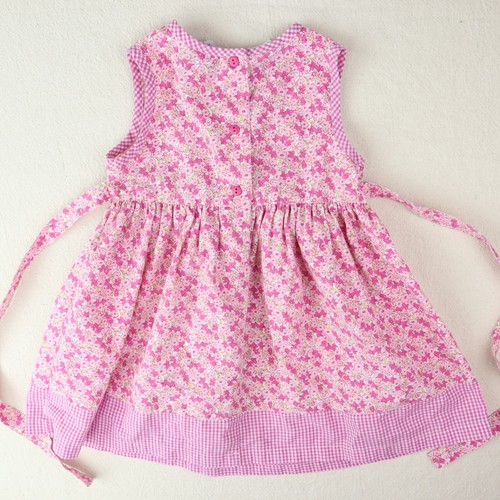 Blueberi Boulevard Pink Dress Girls Size 5T Floral Gingham Plaid Embroidered Tie - Picture 4 of 9