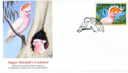 FDC Endangered Species 1993 Major Mitchell's Cockatoo UN Fleetwood Cachet - 第 1/2 張圖片