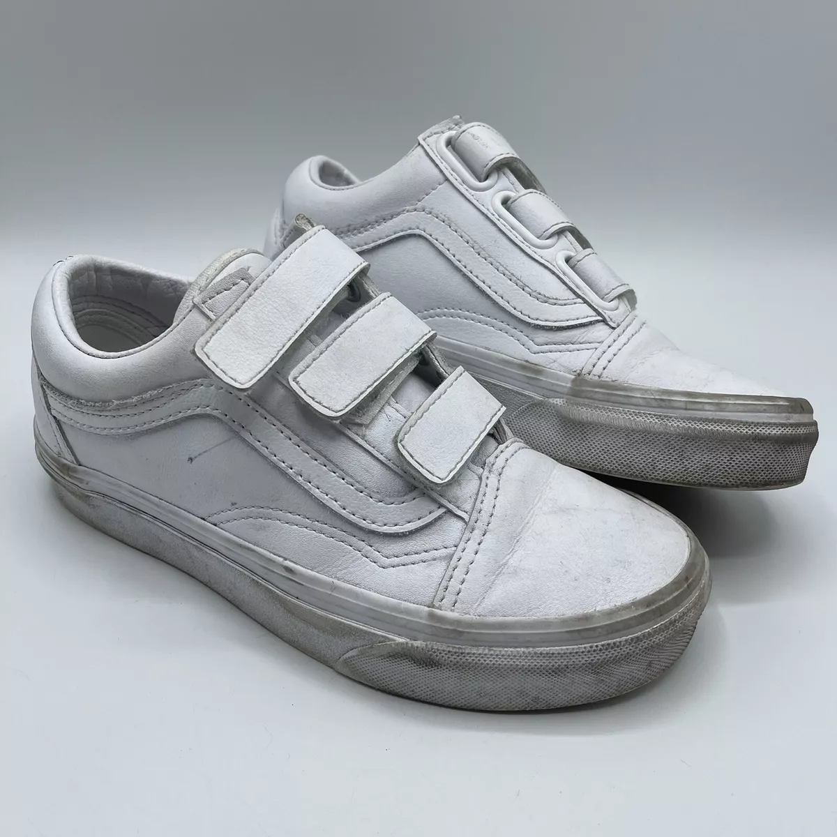 Vans All White Shoes Kids V Old Skool Hook Loop Boys 3.5 Girls 5.0 | eBay