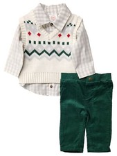 Infant Boys 3 Piece Sweater Vest, Button Down Shirt Pants Outfit Set