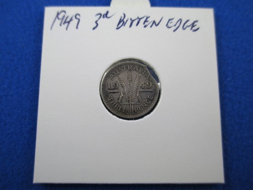 1949 Australia silver threepence. Error coin, BITTEN EDGE - Imagen 3 de 3