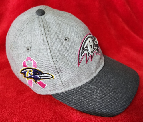 Baltimore Ravens NFL New Era 9TWENTY Gray / Pink Breast Cancer Strapback Cap - Picture 2 of 9