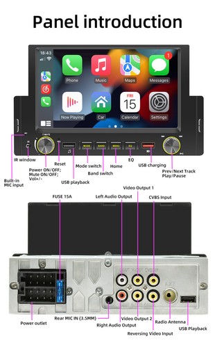1Din CarPlay Car Stereo Radio Touch Screen Bluetooth MP5 Player Audio FM Receive - Picture 18 of 24