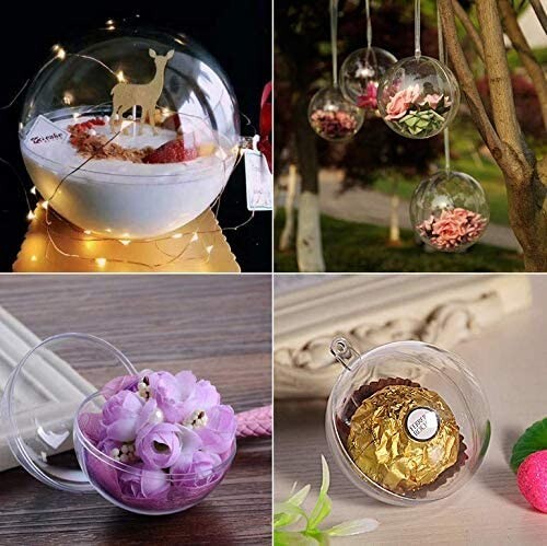 20x DIY Acrylic Fillable Transparent Hanging Ball Two-Part Bauble For Decoration - Picture 10 of 12