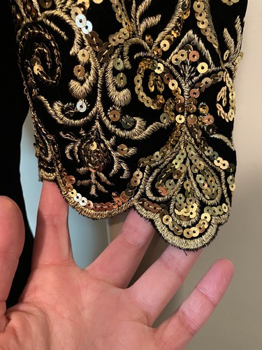 Vintage ALYCE DESIGNS schwarz Samt gold Pailletten Ballkleid Kleid Gr. 4 - Bild 5 von 10
