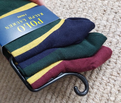 3 Pairs : GENUINE POLO RALPH LAUREN Hunter Green / Navy / Burgundy SOCKS RL11 - Picture 7 of 8