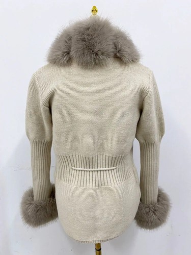 Winter Women Faux Fur Coat Luxury Knitted Sweater Fur Cardigan Detachable Collar