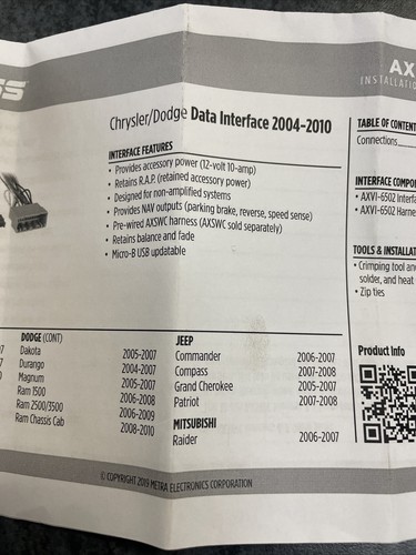 Conectores eléctricos METRA AXVI6502 - Interfaz de módulo de radio para Chrysler - Imagen 4 de 4
