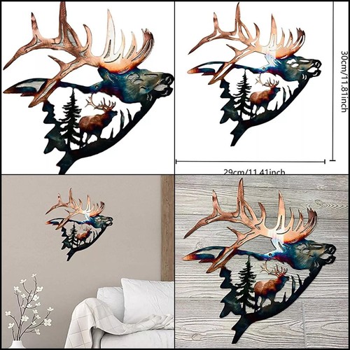 Hanging Wall Art Decor Metal Home Decoration Forest Mountain Deer Elk Animal New - Picture 5 of 12
