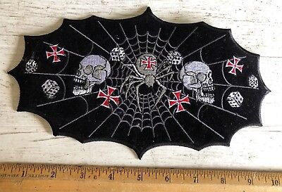SPIDER WEB PATCH EMBROIDERED IRON ON biker vest cut rocker goth death metal rock
