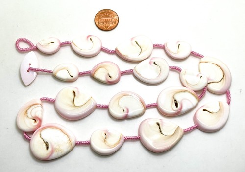 Pink White Queen Shell Pear Teardrop Beads Handmade 23" Necklace PG277A - Picture 3 of 4