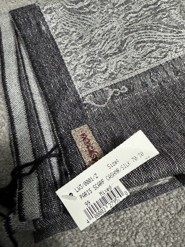 NEW Blue Pacific Barcelino Gray Crest Floral Cashmere and Silk Scarf 28” X 66” - Picture 7 of 12