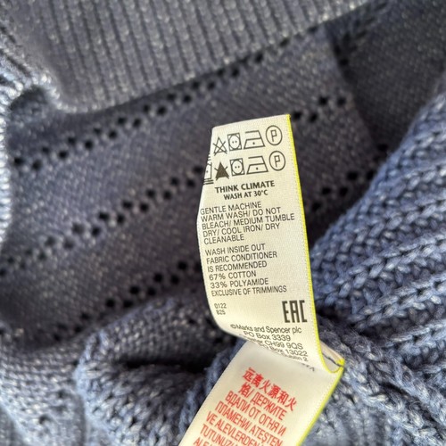 Marks & Spencer Denim Blue Chunky Knit Cotton Rich Jumper Sweater Size L 16 18 - Picture 7 of 7