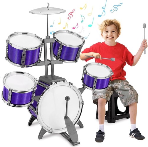 Kids Drum Set Jazz Drum Rock Kit Toys for 3 4 5 6 7 Year Old - 5 Piece Toddler - Picture 2 of 9