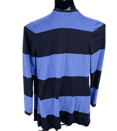 INC International Concepts - Black & Blue Wide Stripe Waterfall Open Cardigan M - Picture 3 of 11
