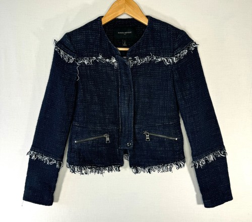 Banana Republic Jacke Damen Blau Baumwolle Leinen Fransen Cropped Größe 0P - Bild 1 von 7