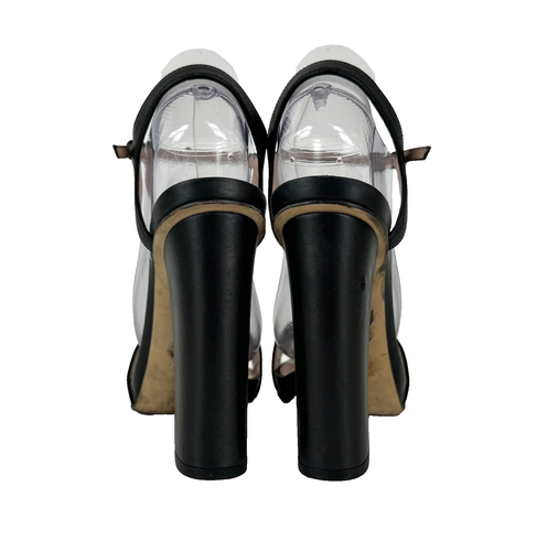 Gucci Auth 8 US 38 EU Black Leather Silver Horsebit Sandals Heels Shoes Platform - Picture 4 of 8