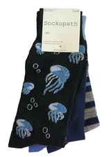 Sockopath Jelly Fish Striped Socks Mens 3 Pairs Sock Size 10-13 Shoe sizes 8-12