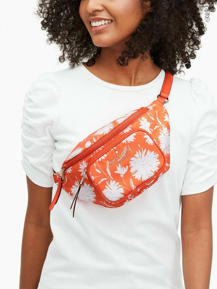 kate spade ドリアンウエストバッグ Kate Spade Dorian Belt Bag Orange White Flower Nylon