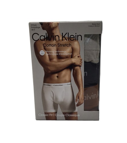 Calvin Klein Men's Underwear Cotton Stretch 3- Pack Boxer Brief, Multicolor, Md
