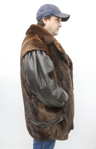 MANTEAU VESTE HOMME FOURRURE ET CUIR CASTOR soldes ARCTIQUE HOMME TAILLE 48 3XL comme neuf