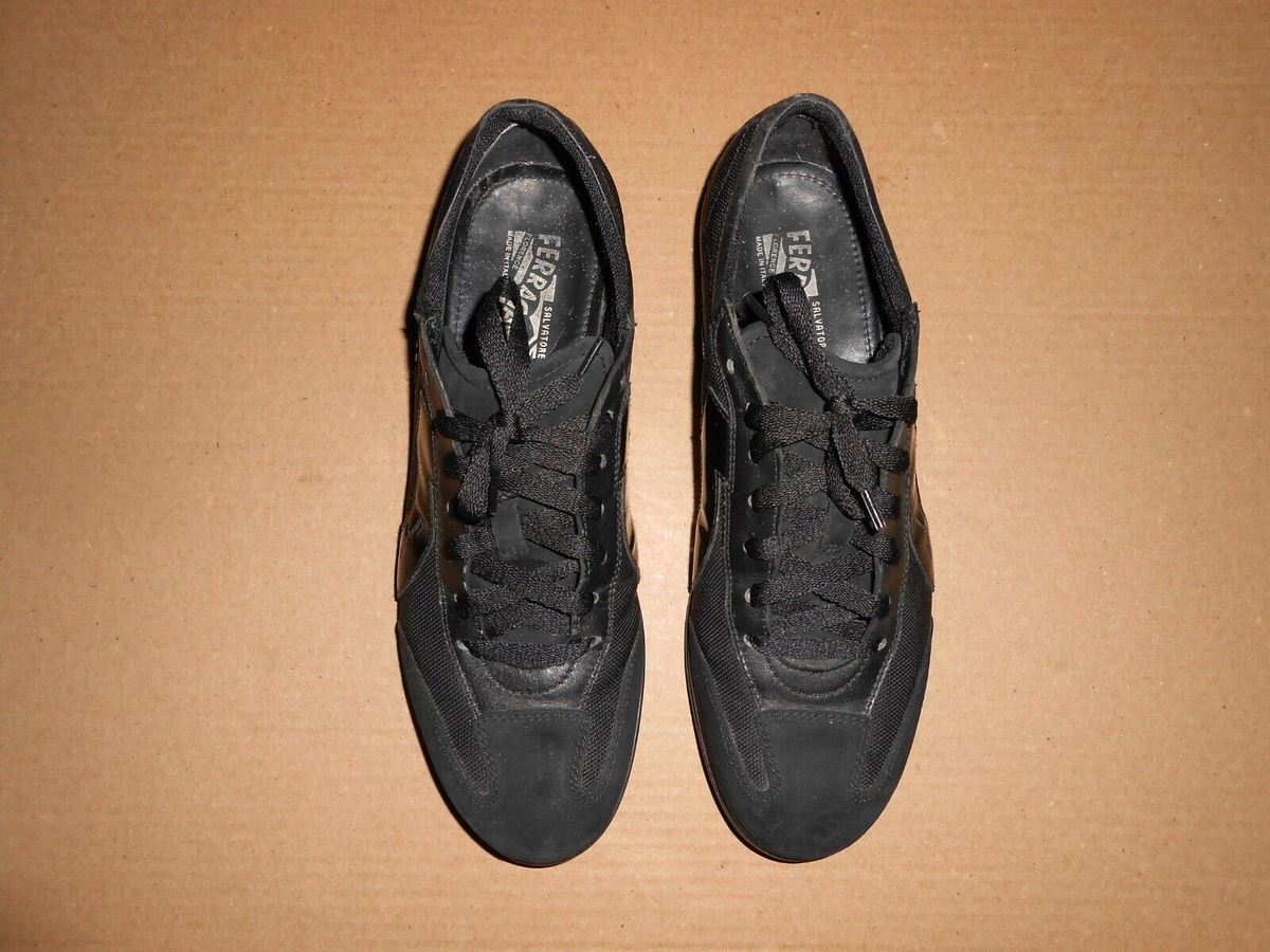 SALVATORE FERRAGAMO Black Lace Up Flats Casual Shoes Mens Sz 