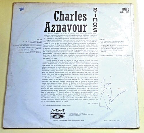 CHARLES AZNAVOUR Sings Pour Vous Mesdames LP * SIGNED * UK 1963 GLB 1003 VG+/VG - Picture 2 of 5