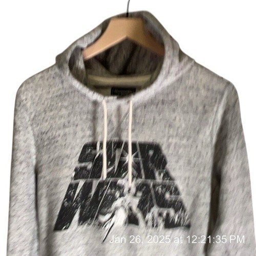 Abercrombie & Fitch Size XS Hoodie Sweatshirt Star Wars Grey White Marled Pocket - Picture 6 of 12