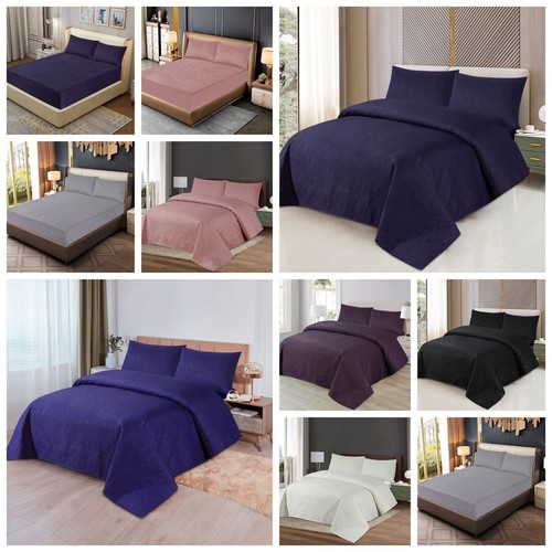 Luxury Pin sonic Quilted Bedspread Sofa Throw & Pillowcase Double King Bed Set - Picture 18 of 35