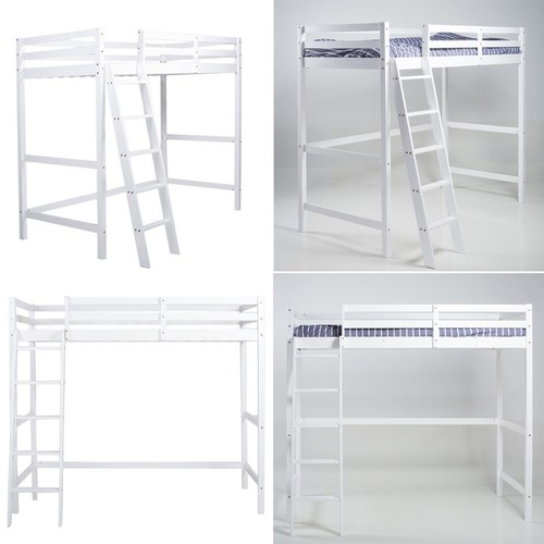 White 3FT High Sleeper Cabin Bed Adult Kid Loft Bed Wooden Bunk Bed Frame Ladder - Picture 5 of 11