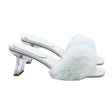 7cm Clear Heel Stylish White Slippers - 25 WHITE