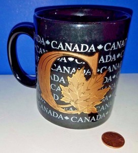 Black-Coffee-Mug-Canada-Gold-highlighted-Maple-Leaves-Big-C