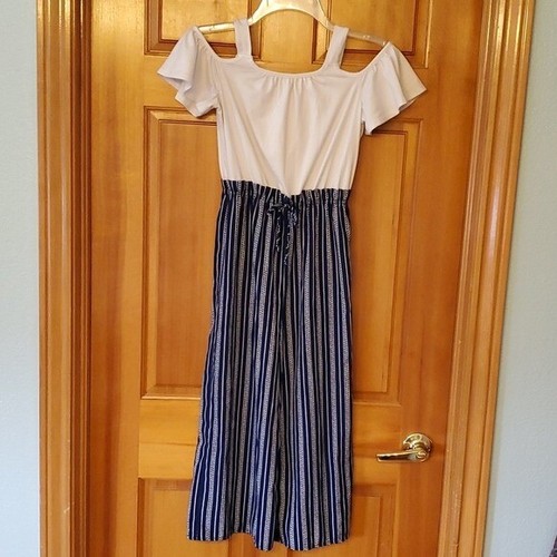 Lily Bleu Girls White and Blue One Piece Pantsuit Size 10-12