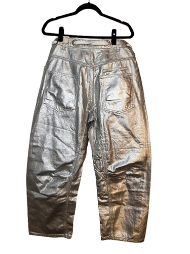 Jeans Free People Moxie metallizzato flipper argento vita bassa con coulisse, nuovi con etichette. - Foto 5 di 5