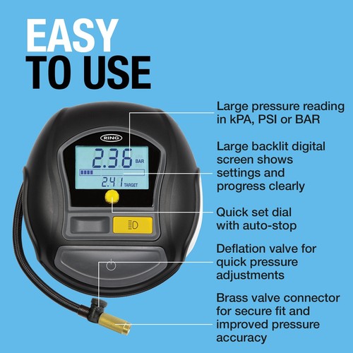 Autoreifenpumpe schnelle digitale Luftkompressorpumpe 12 V Auto Stop RTC1000. Matte ✅ - Bild 11 von 21