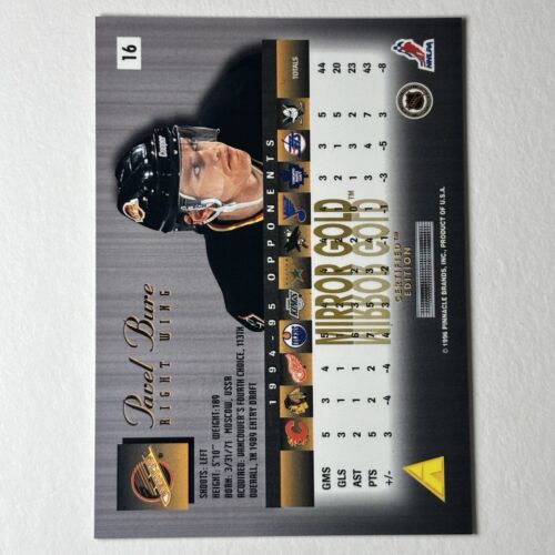 Tarjeta de hockey Pavel Bure 1995-96 edición certificada seleccionada #16 espejo dorado paralelo - Imagen 7 de 9
