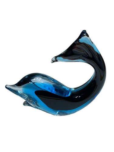 Vintage Swedish Art Glass Blue Dolphin Figurine FM RONNEBY Signed - Picture 2 of 11